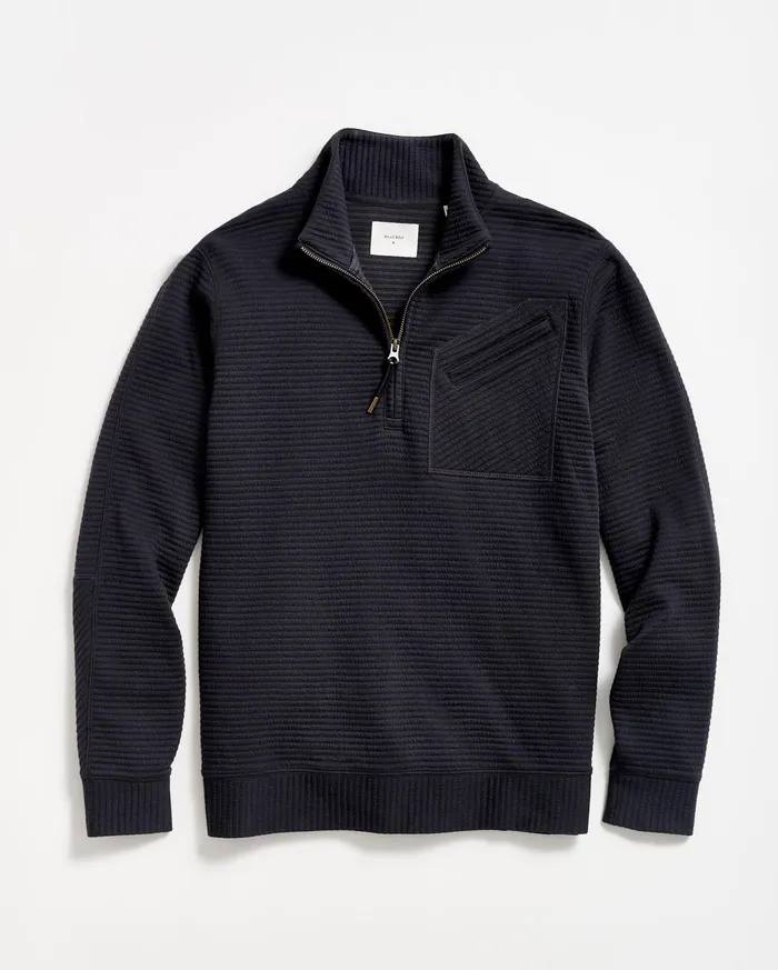 Men Quilted Half Zip Dark Navy Billy Reid Sweaters and Sweatshirts