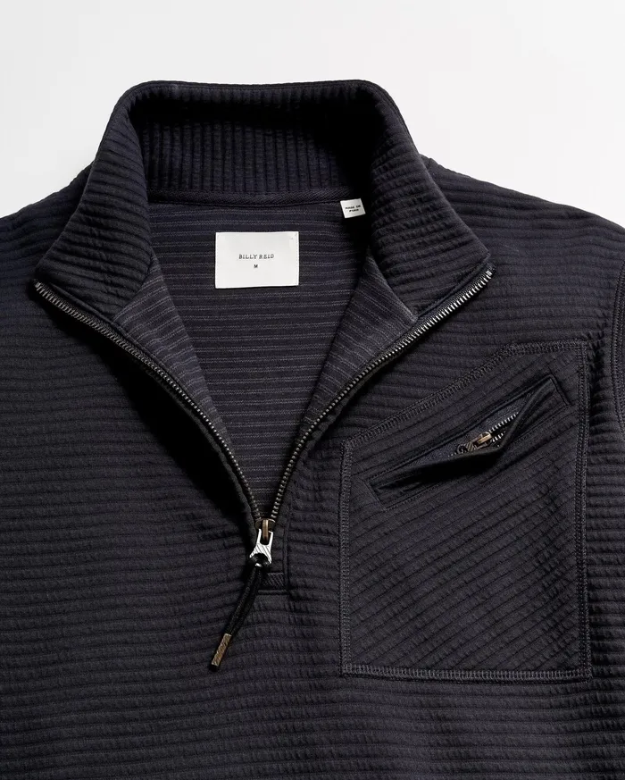 Men Quilted Half Zip Dark Navy Billy Reid Sweaters and Sweatshirts