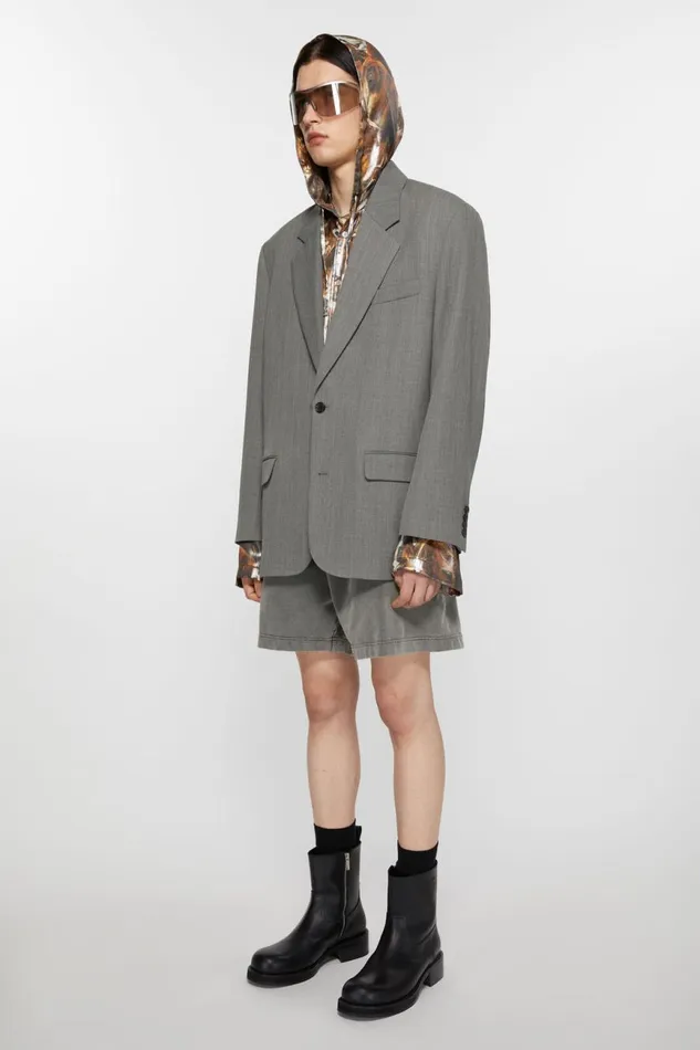 Men Relaxed Fit Suit Jacket Grey Melange Acne Studios Outerwear
