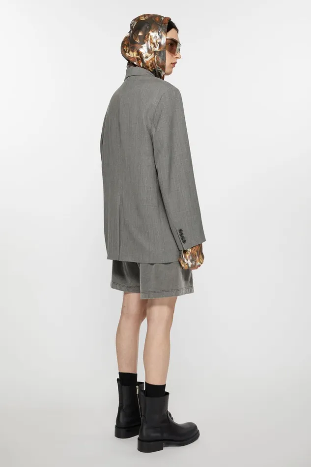 Men Relaxed Fit Suit Jacket Grey Melange Acne Studios Outerwear