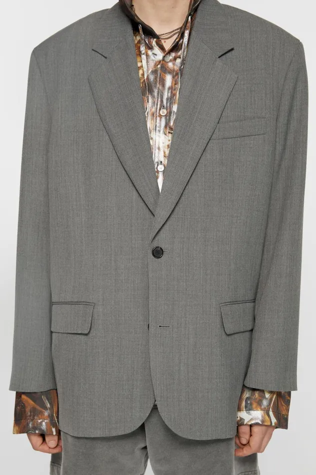 Men Relaxed Fit Suit Jacket Grey Melange Acne Studios Outerwear