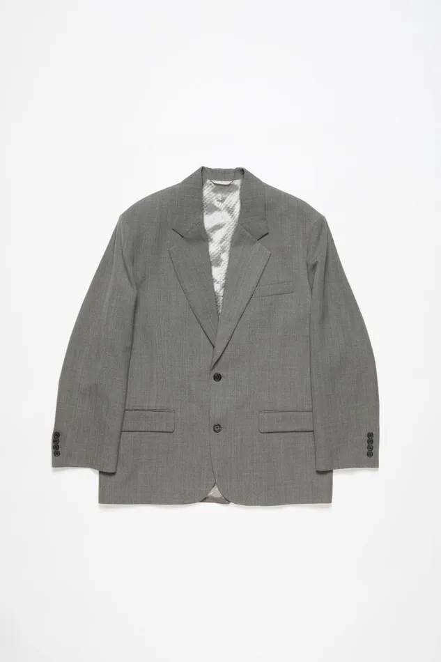 Men Relaxed Fit Suit Jacket Grey Melange Acne Studios Outerwear
