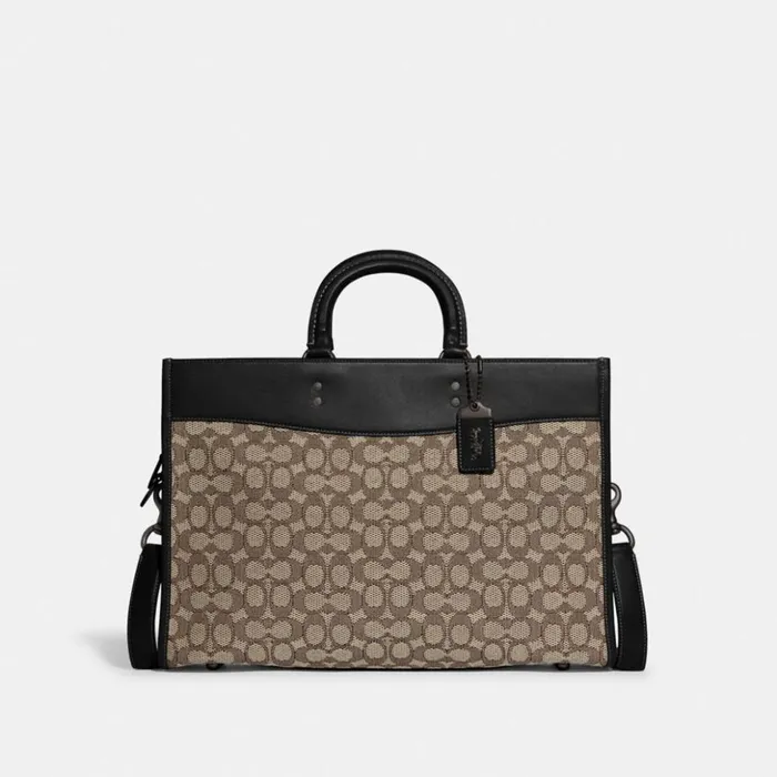 Men Rogue Brief In Signature Textile Jacquard Cocoablack Coach Briefcases