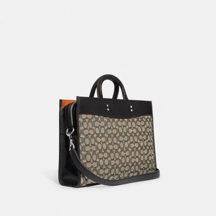 Men Rogue Brief In Signature Textile Jacquard Cocoablack Coach Briefcases