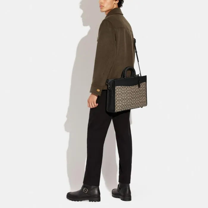 Men Rogue Brief In Signature Textile Jacquard Cocoablack Coach Briefcases
