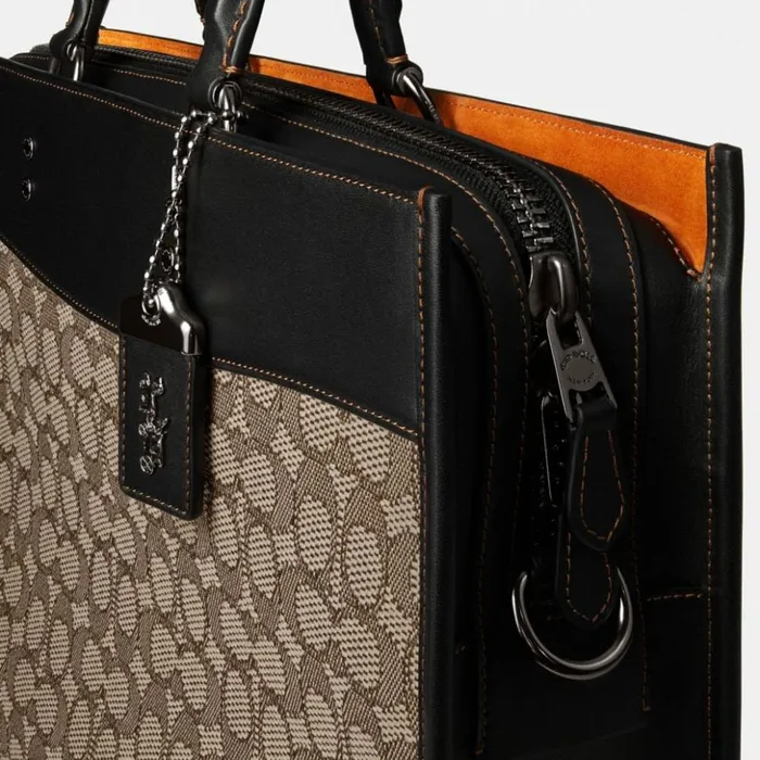 Men Rogue Brief In Signature Textile Jacquard Cocoablack Coach Briefcases