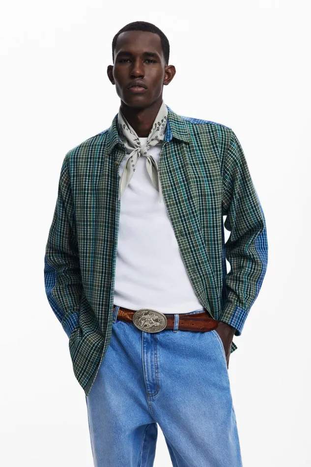 Men Shirts Desigual Combined Checkered Shirt