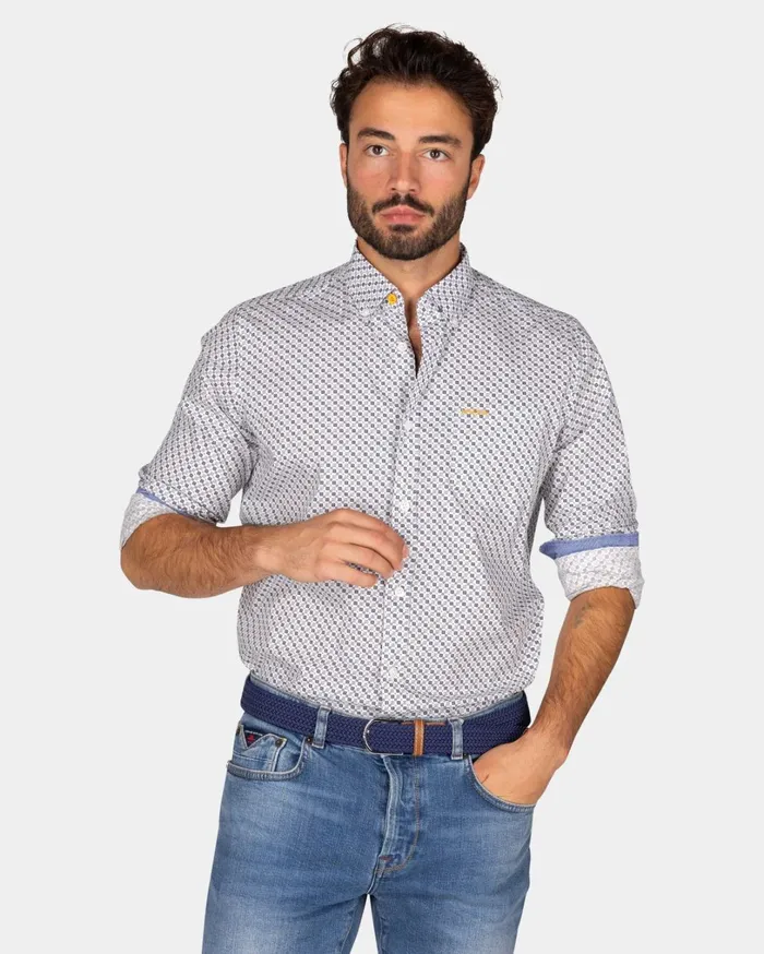 Men Shirts NZA New Zealand Auckland Beige Shirt With Small Blue Dots 8211 Ecru