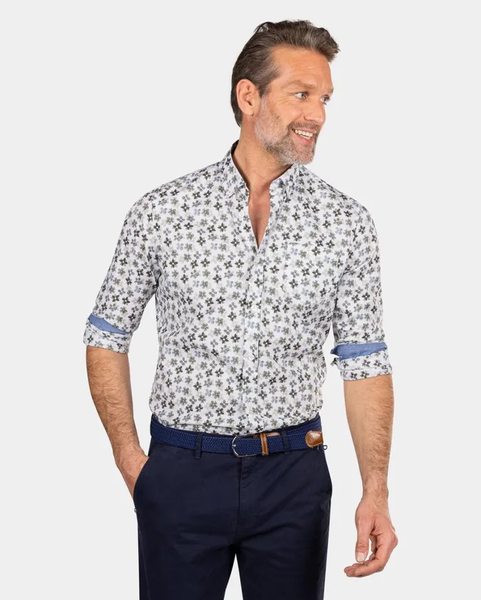 Men Shirts NZA New Zealand Auckland White And Green Printed Shirt 8211 Ecru