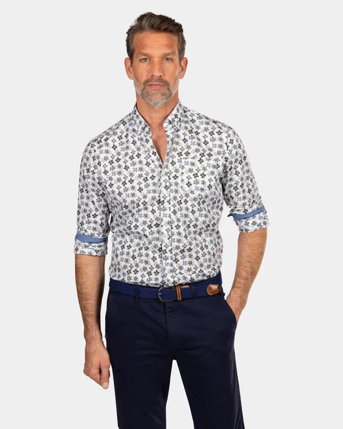 Men Shirts NZA New Zealand Auckland White And Green Printed Shirt 8211 Ecru Men Shirts NZA New Zealand Auckland White And Green Printed Shirt 8211 Ecru