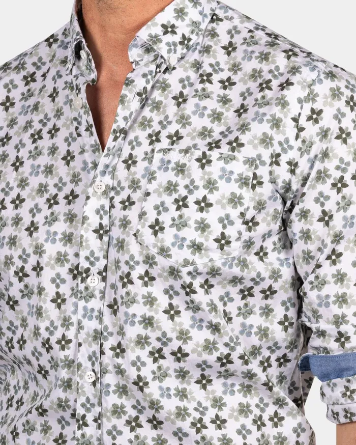 Men Shirts NZA New Zealand Auckland White And Green Printed Shirt 8211 Ecru Men Shirts NZA New Zealand Auckland White And Green Printed Shirt 8211 Ecru