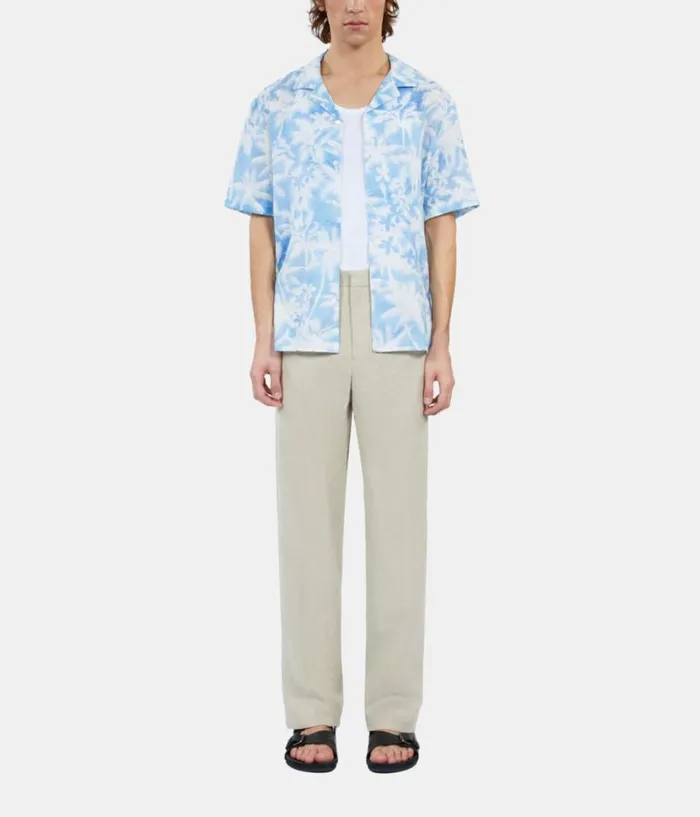 Men Shirts THE KOOPLES Light Blue Palm Tree Print Short Sleeve Shirt