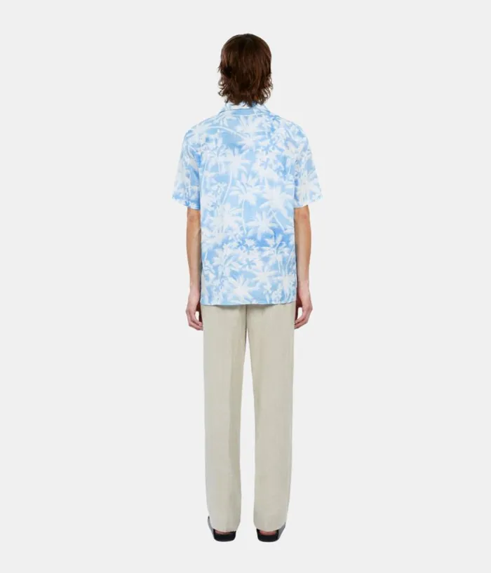 Men Shirts THE KOOPLES Light Blue Palm Tree Print Short Sleeve Shirt