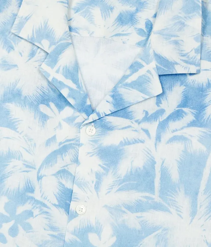 Men Shirts THE KOOPLES Light Blue Palm Tree Print Short Sleeve Shirt