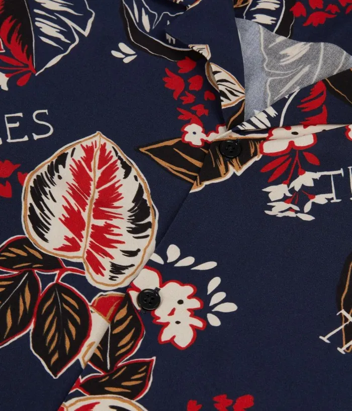 Men Shirts THE KOOPLES Navy Leaf Print Short Sleeve Shirt Men Shirts THE KOOPLES Navy Leaf Print Short Sleeve Shirt