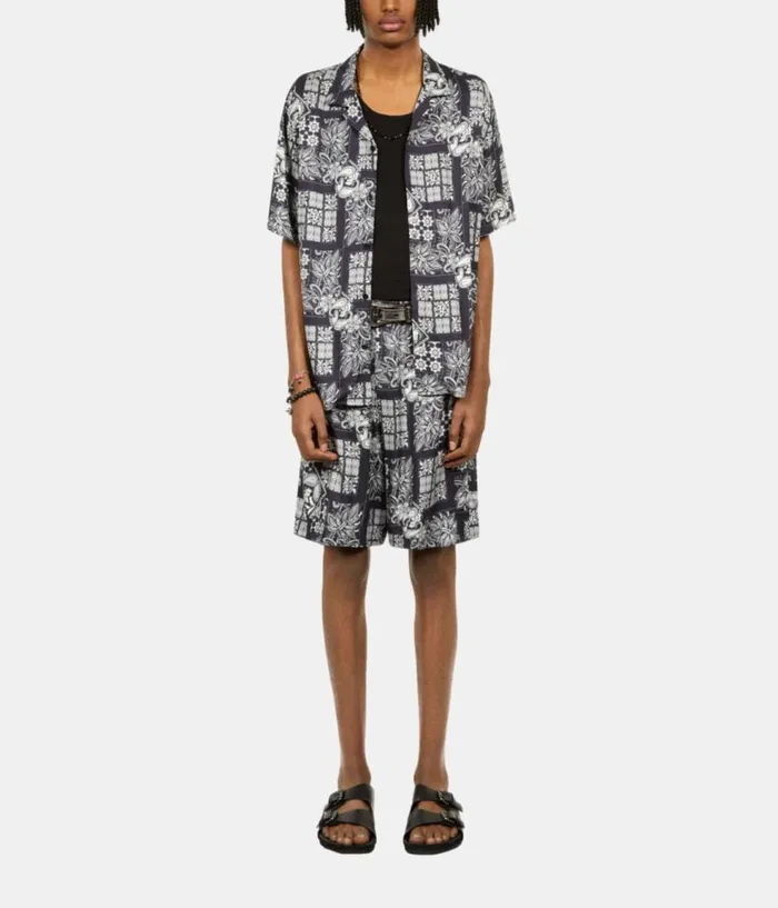 Men Shirts THE KOOPLES Navy Paisley Print Short Sleeve Shirt