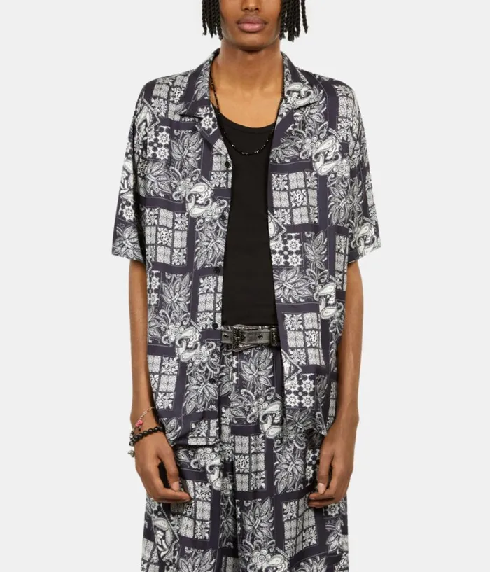 Men Shirts THE KOOPLES Navy Paisley Print Short Sleeve Shirt Men Shirts THE KOOPLES Navy Paisley Print Short Sleeve Shirt