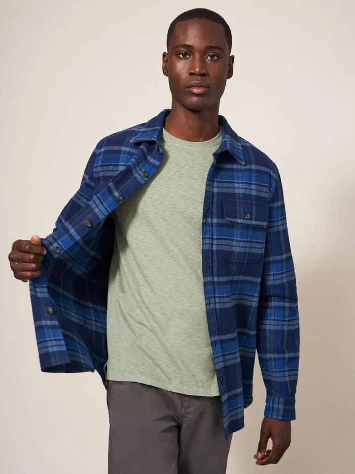 Men SHIRTS White Stuff Darwen Check Woven Overshirt Dark Navy