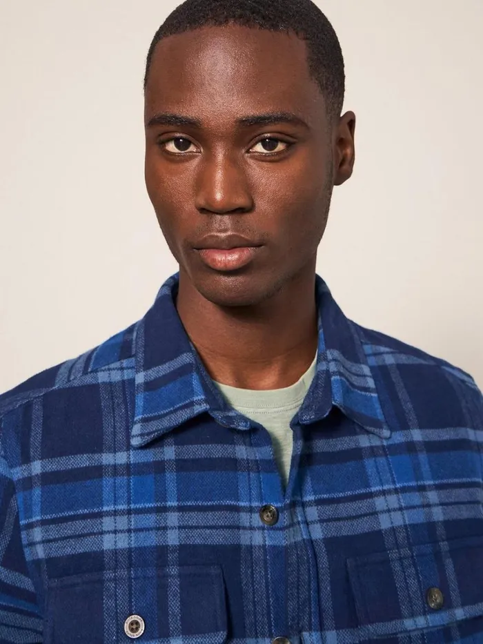 Men SHIRTS White Stuff Darwen Check Woven Overshirt Dark Navy