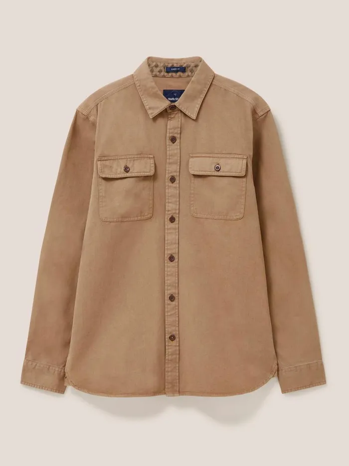 Men SHIRTS White Stuff Furze Twill Garment Dye Shirt Mid Brown