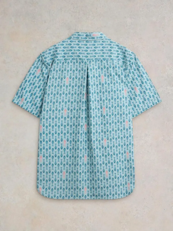 Men SHIRTS White Stuff Geo Fish Printed SS Shirt Blue Print Men SHIRTS White Stuff Geo Fish Printed SS Shirt Blue Print