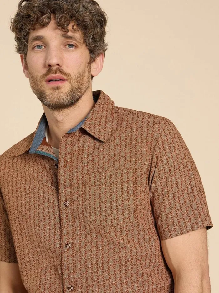 Men SHIRTS White Stuff Geo Pineapple Printed SS Shirt Orange Print Men SHIRTS White Stuff Geo Pineapple Printed SS Shirt Orange Print