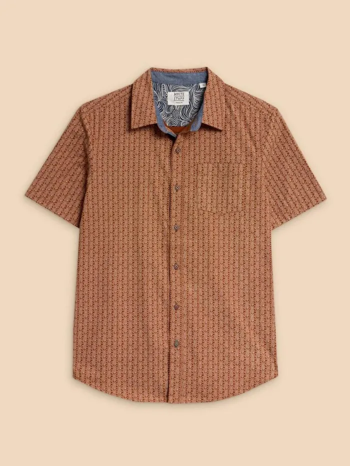 Men SHIRTS White Stuff Geo Pineapple Printed SS Shirt Orange Print Men SHIRTS White Stuff Geo Pineapple Printed SS Shirt Orange Print