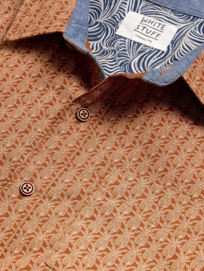 Men SHIRTS White Stuff Geo Pineapple Printed SS Shirt Orange Print Men SHIRTS White Stuff Geo Pineapple Printed SS Shirt Orange Print