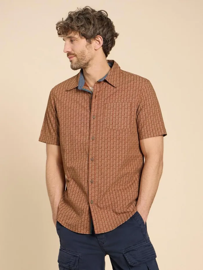 Men SHIRTS White Stuff Geo Pineapple Printed SS Shirt Orange Print Men SHIRTS White Stuff Geo Pineapple Printed SS Shirt Orange Print