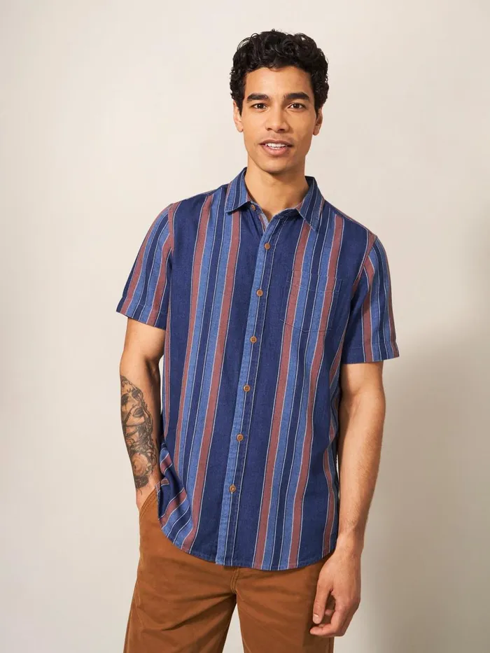 Men SHIRTS White Stuff Indigo Striped Shirt Indigo Blue