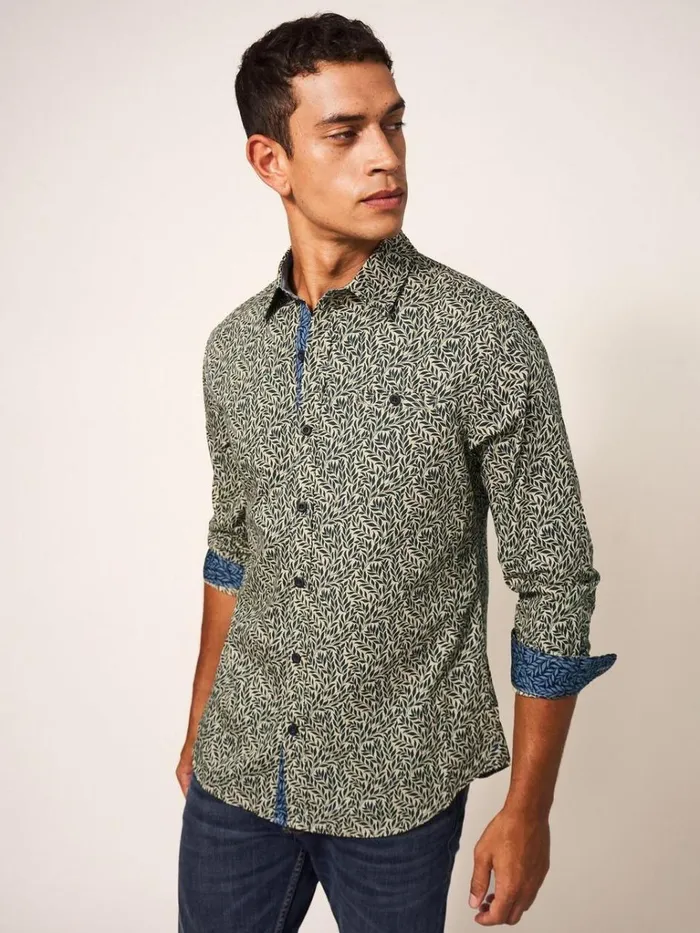Men SHIRTS White Stuff Leaf Printed Shirt Dark Green Men SHIRTS White Stuff Leaf Printed Shirt Dark Green