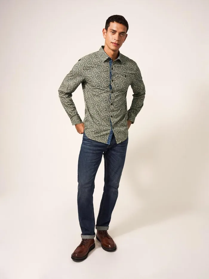 Men SHIRTS White Stuff Leaf Printed Shirt Dark Green Men SHIRTS White Stuff Leaf Printed Shirt Dark Green
