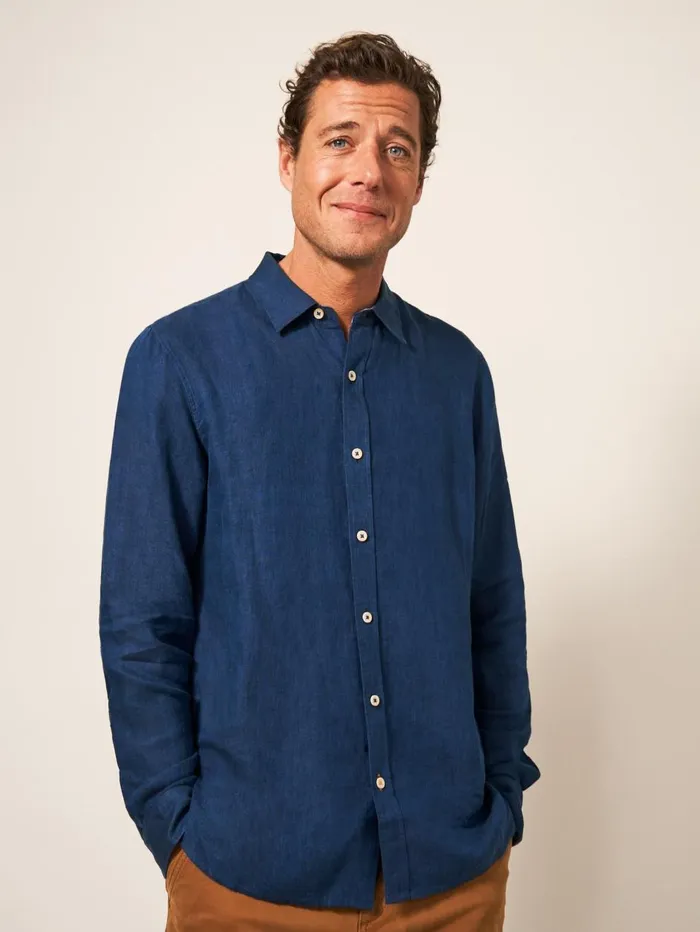 Men SHIRTS White Stuff Pembroke LS Linen Shirt Dark Navy