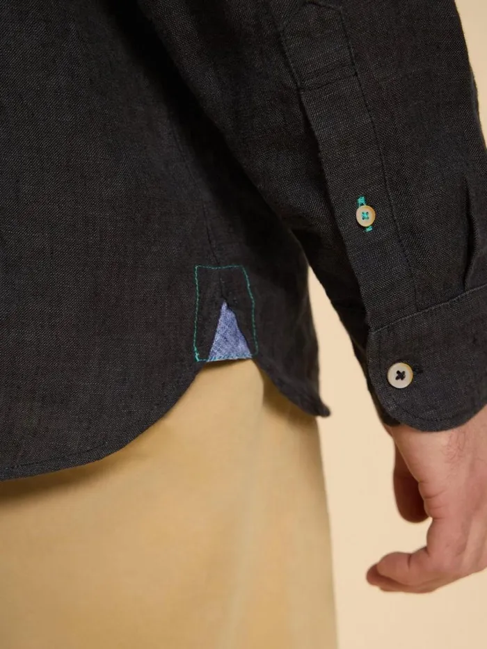 Men SHIRTS White Stuff Pembroke LS Linen Shirt Pure Black
