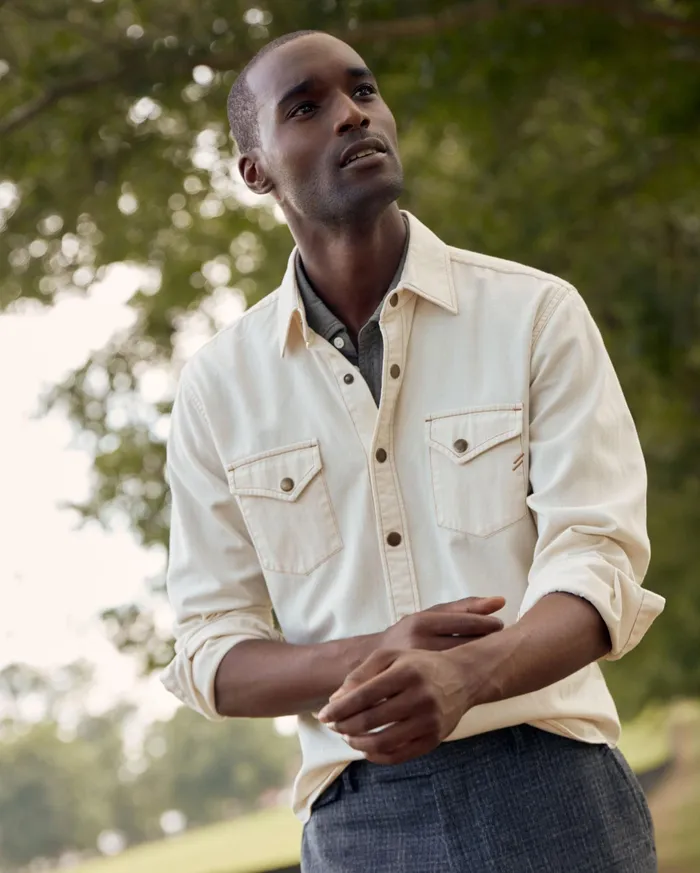 Men Shoals Twill Shirt Natural Billy Reid Shirting