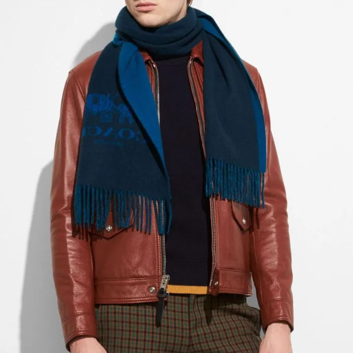 Men Signature Cashmere Scarf Navy Coach Hats Scarves and Gloves
