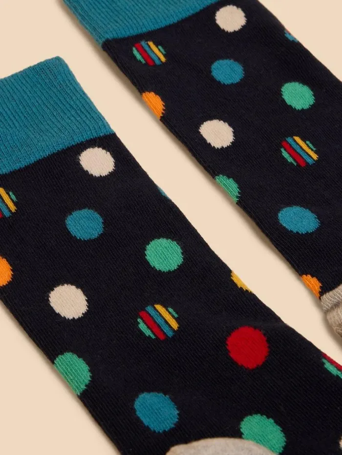 Men SOCKS White Stuff Polka Dot Ankle Sock Navy Multi