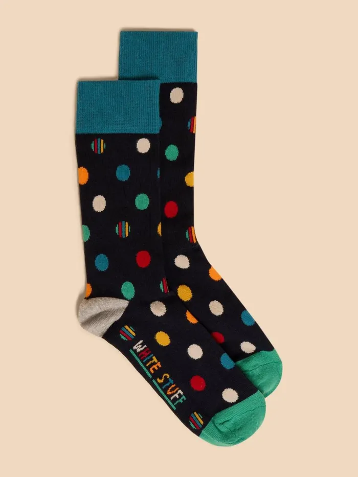Men SOCKS White Stuff Polka Dot Ankle Sock Navy Multi Men SOCKS White Stuff Polka Dot Ankle Sock Navy Multi