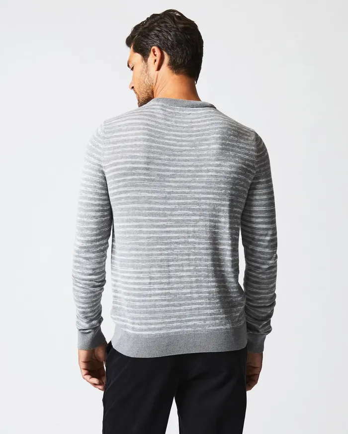 Men Space Dye Stripe Crew Grey Billy Reid Sweaters and Sweatshirts