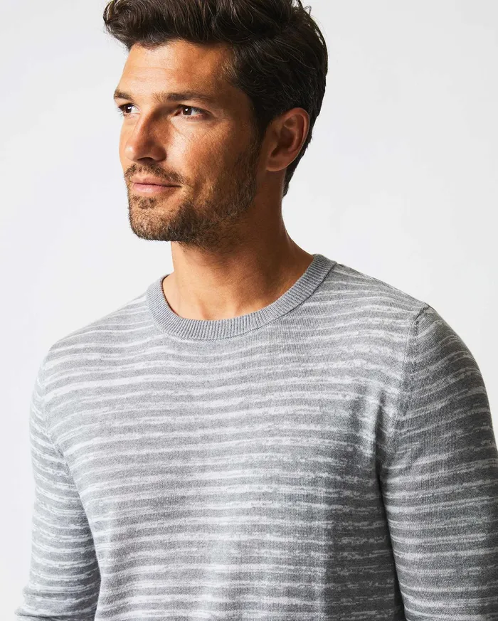 Men Space Dye Stripe Crew Grey Billy Reid Sweaters and Sweatshirts