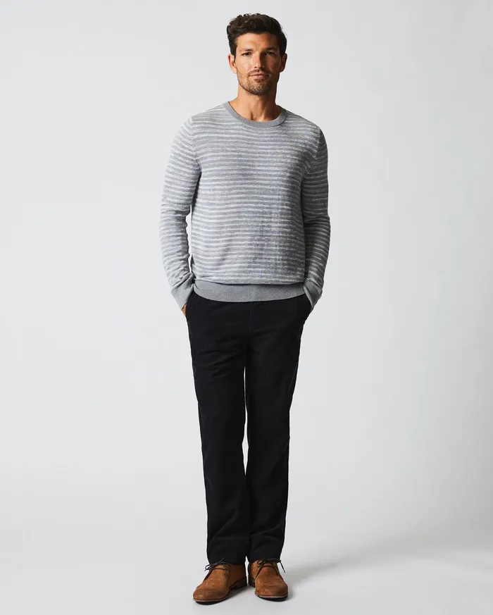 Men Space Dye Stripe Crew Grey Billy Reid Sweaters and Sweatshirts