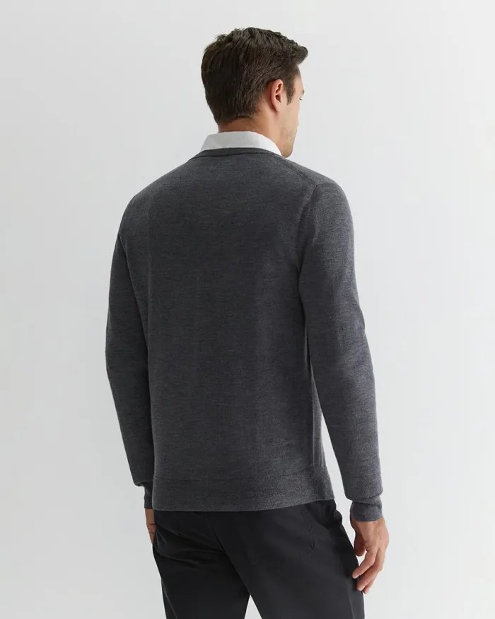 Men Sportscraft Knitwear Merino VNeck Knit Charcoal Melange
