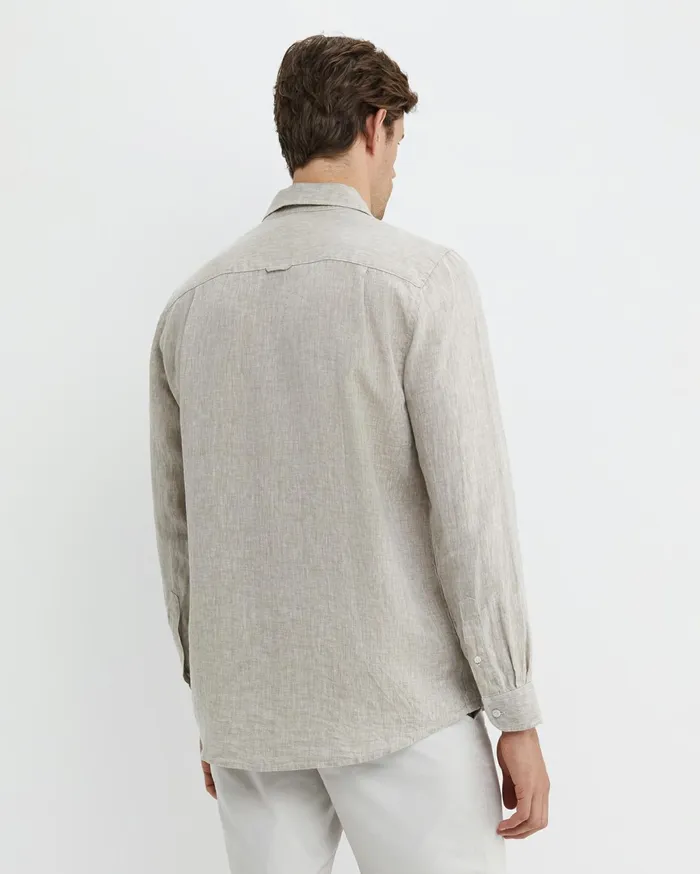 Men Sportscraft Shirts Long Sleeve Linen Shirt Barley
