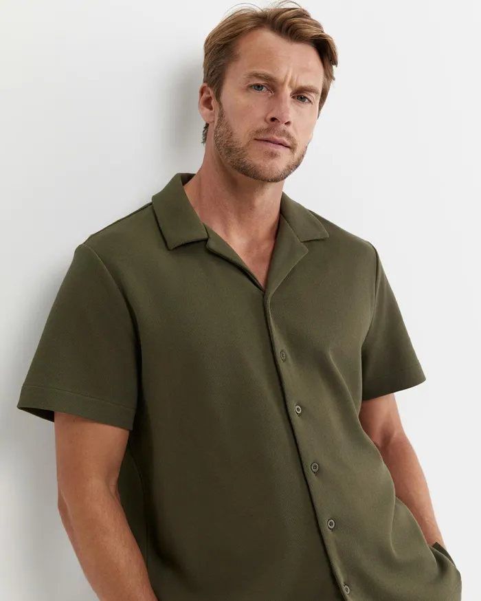 Men Sportscraft Shirts Nason Short Sleeve Pique Shirt Khaki