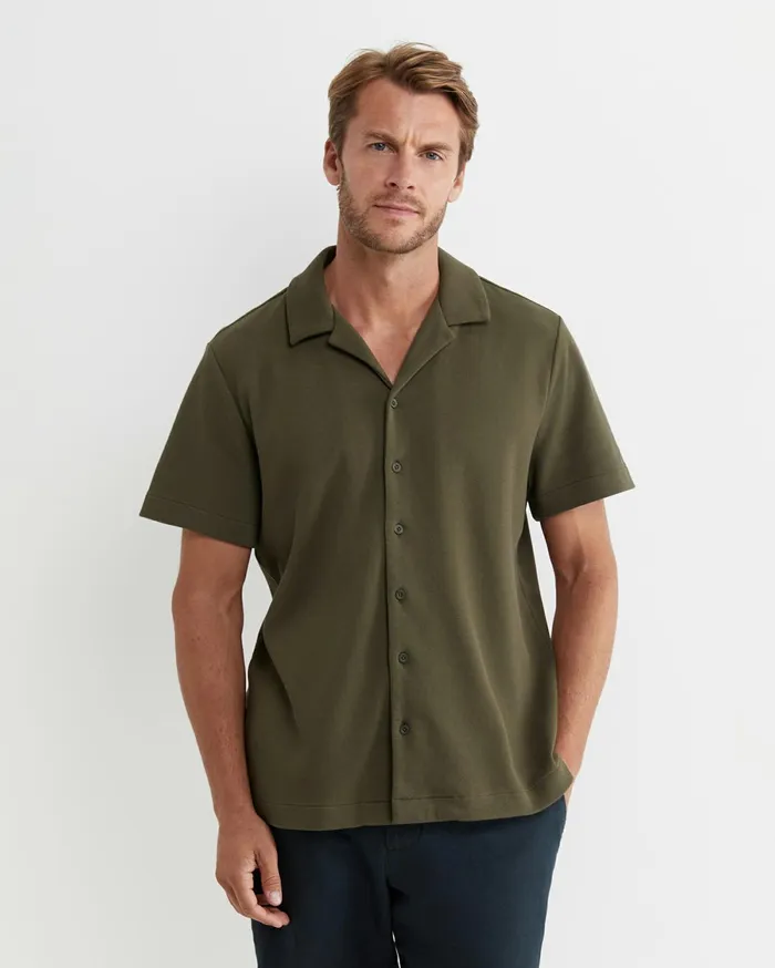 Men Sportscraft Shirts Nason Short Sleeve Pique Shirt Khaki