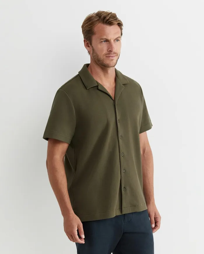 Men Sportscraft Shirts Nason Short Sleeve Pique Shirt Khaki