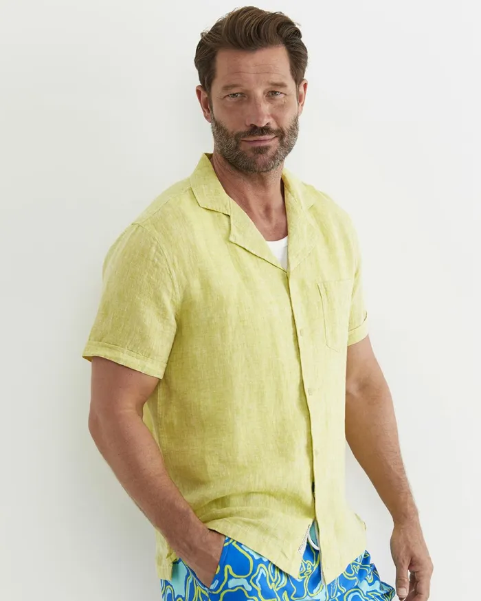 Men Sportscraft Shirts Short Sleeve Stanton Linen Shirt Lime