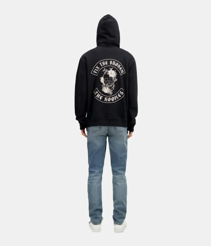 Men Sweatshirts and Sweatpants THE KOOPLES Black Hoodie With Flower Skull Serigraphy