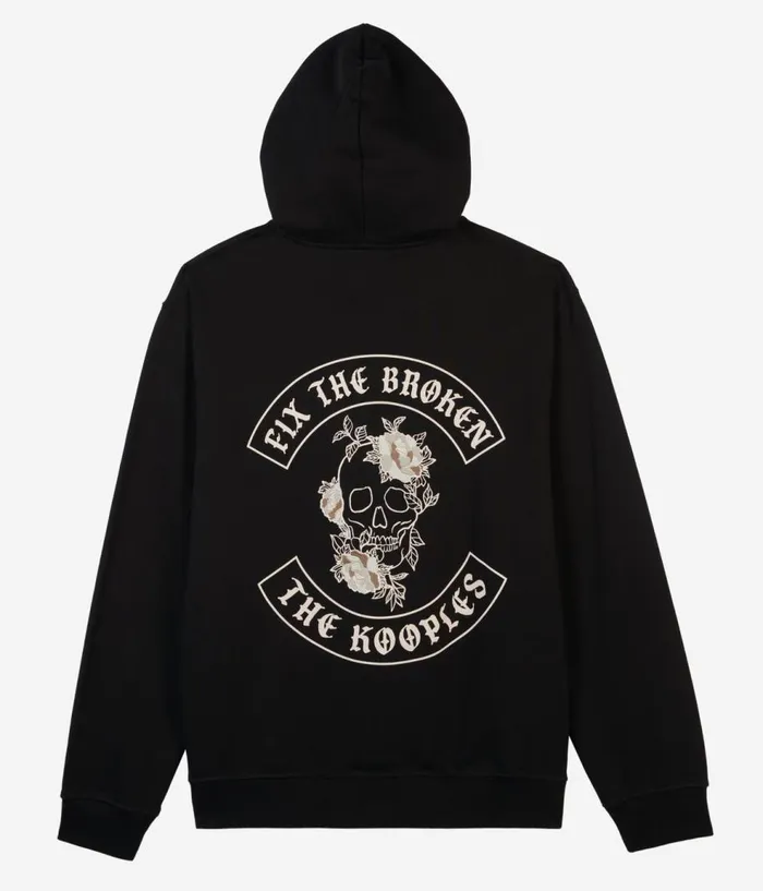 Men Sweatshirts and Sweatpants THE KOOPLES Black Hoodie With Flower Skull Serigraphy