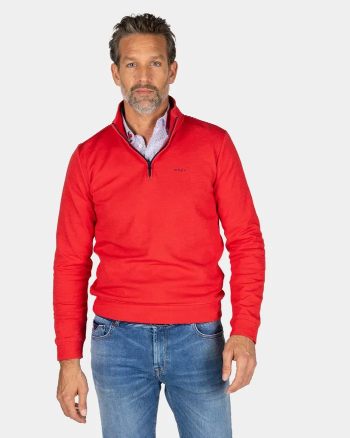 Men Sweatshirts NZA New Zealand Auckland Red Fleece Sweater With HalfZip 8211 Reef Red